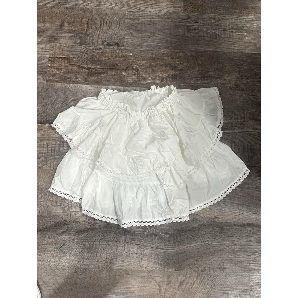 White Ruffle Mini Skirt Coastal Cowgirl Boho Festival Size Small Women's